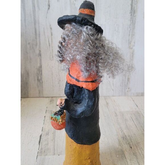 Vintage rustic paper mache witch pumpkin Halloween prop Decor figure - Picture 9 of 11